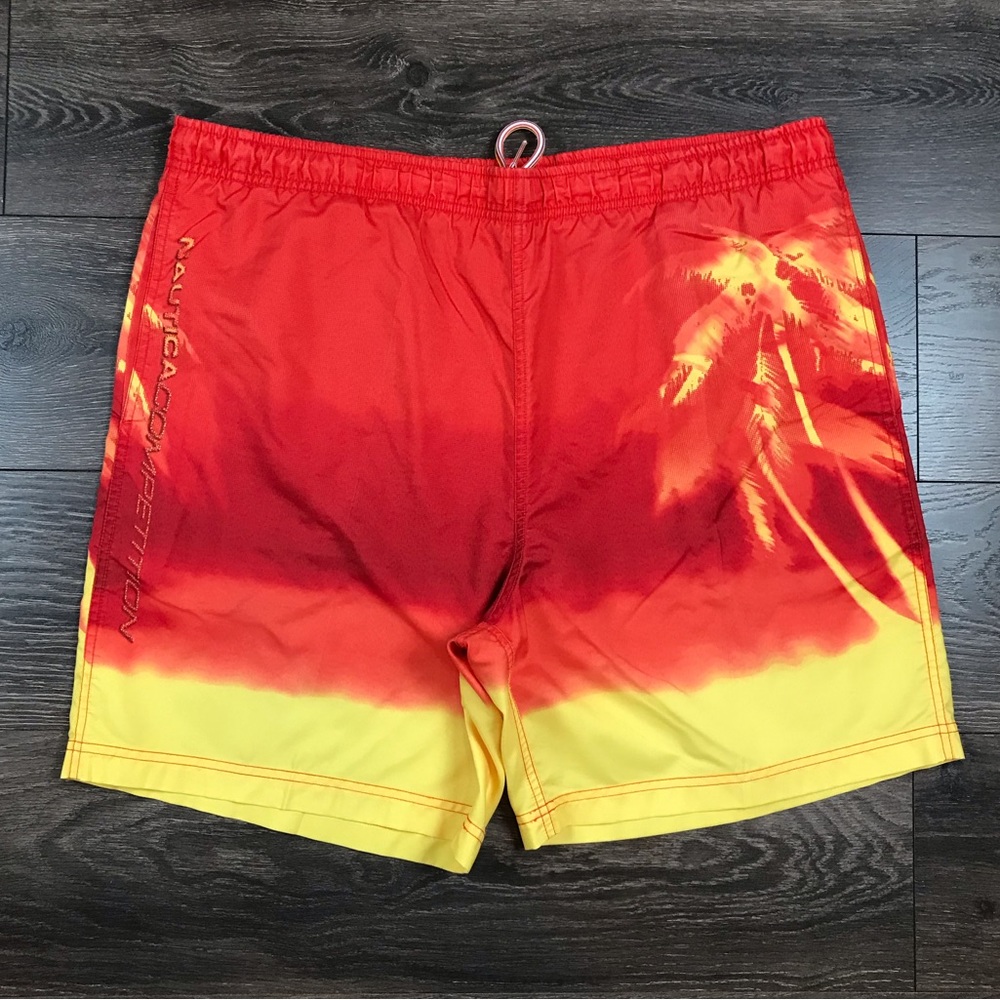 Nautica Competition Men’s Vintage Summer Beach Orange & Yellow Swim Trunks Sz L